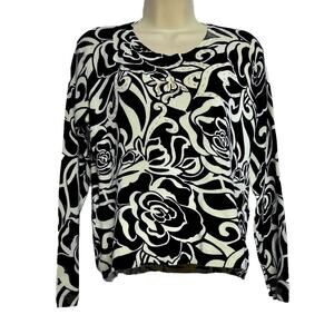 Pierri New York Floral Beaded Sweater Womens Large Yellow Black Classic Loose